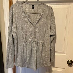 Light Gray Ribbed Henley Peplum top